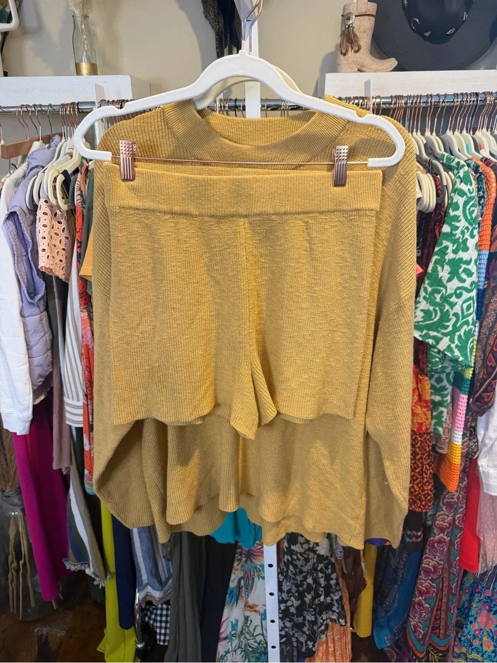 NWOT Free People Malibu Solid Surf Cozy Knit Sweater Set Mustard